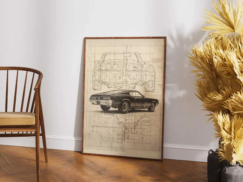 Classic Mustang Blueprint - Vintage Car Poster