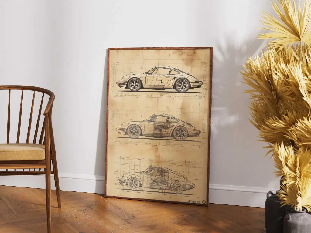 Porsche 911 Blueprint - Vintage Engineering Poster
