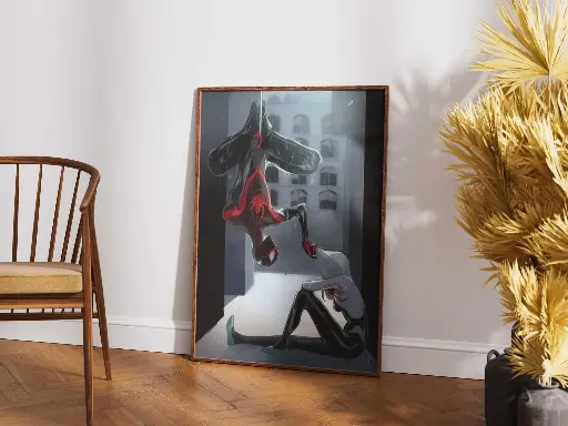 "Spider-Verse Romance - Miles & Gwen" | Upside-Down Kiss Art Print
