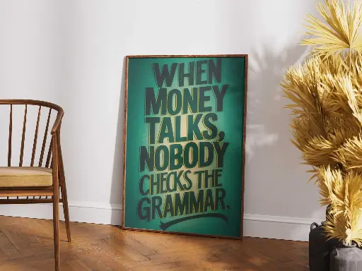 "When Money Talks, Nobody Checks the Grammar" – Witty Wall Art