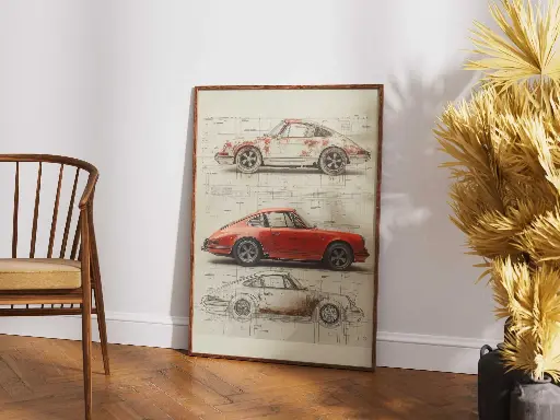 Porsche 911 Evolution - Vintage Blueprint Poster