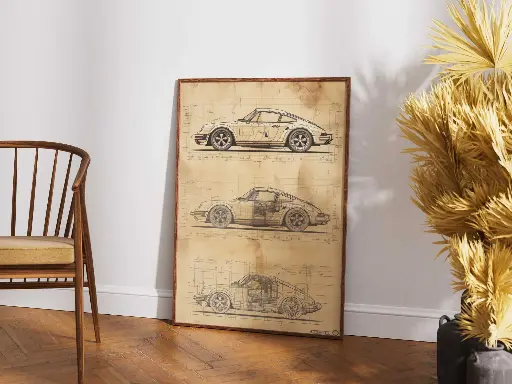 Porsche 911 Blueprint - Vintage Engineering Poster